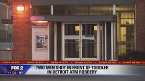 Two men shot in front of toddler during Detroit ATM robbery