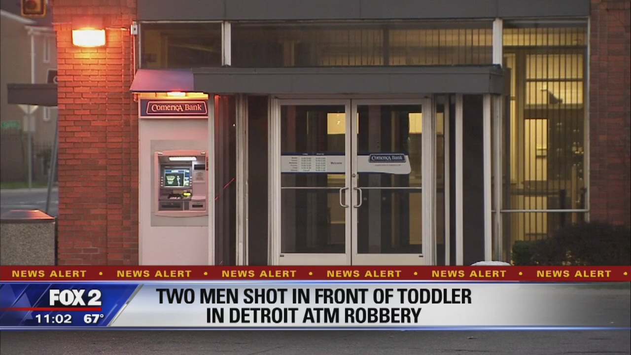 Two men shot in front of toddler during Detroit ATM robbery