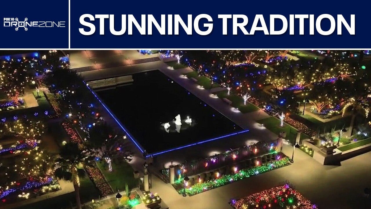 Bird’s-eye view of the Mesa LDS Temple's holiday display | Drone Zone