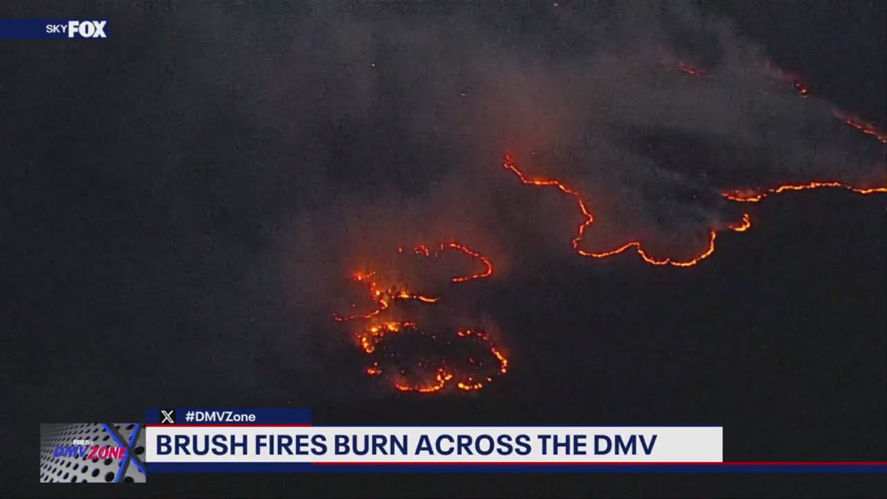 Dramatic video of brush fires burning in D.C. area