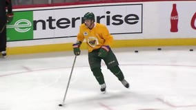 Darby Hendrickson practices with Minnesota Wild