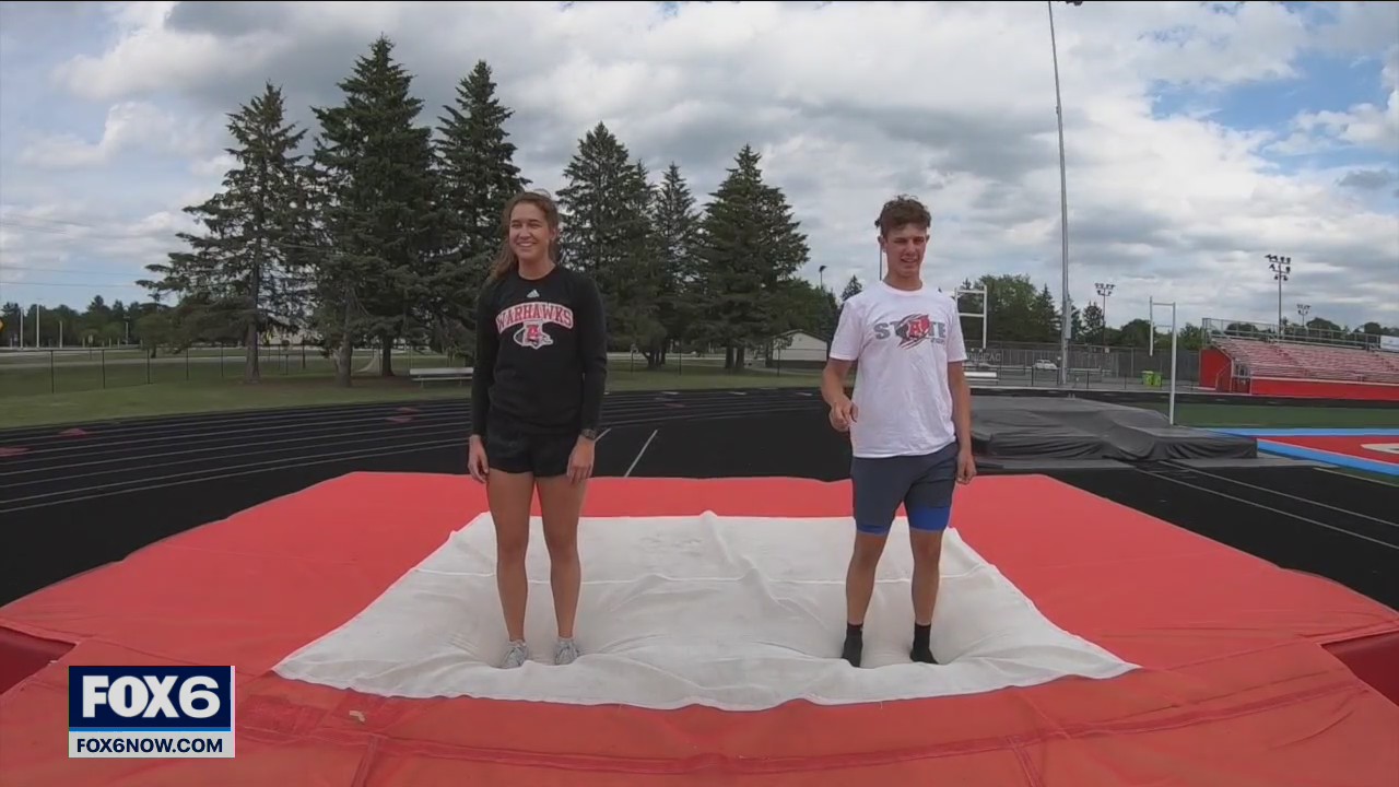 Childhood friends pole vaulting together at Arrowhead