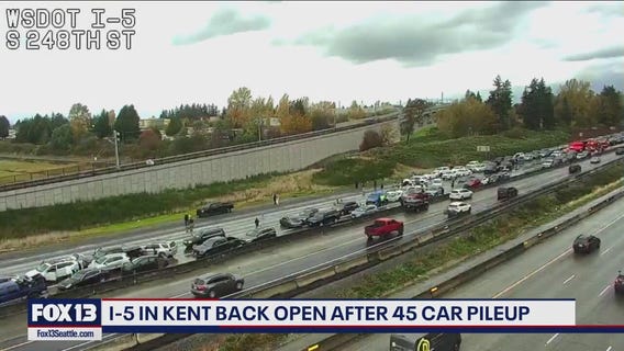 I-5 in Kent back open after 45-car pileup