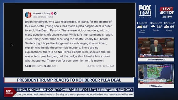 President Trump responds to Kohberger plea deal