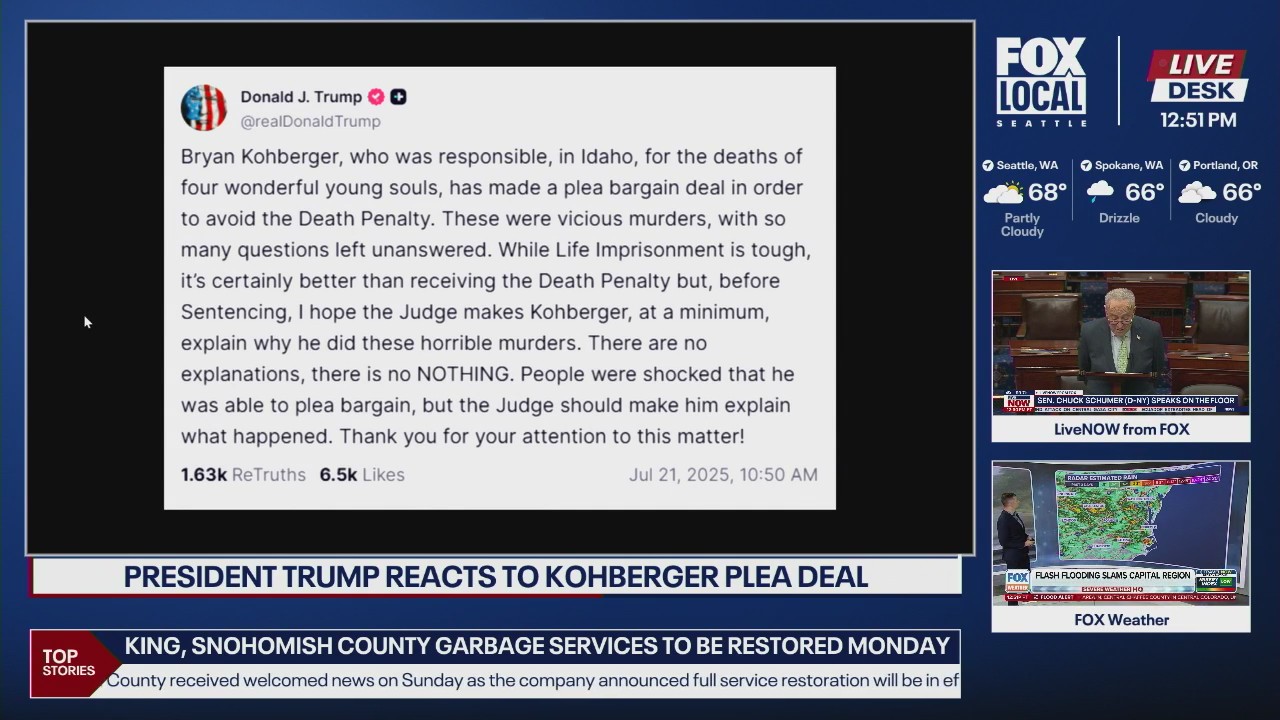 President Trump responds to Kohberger plea deal