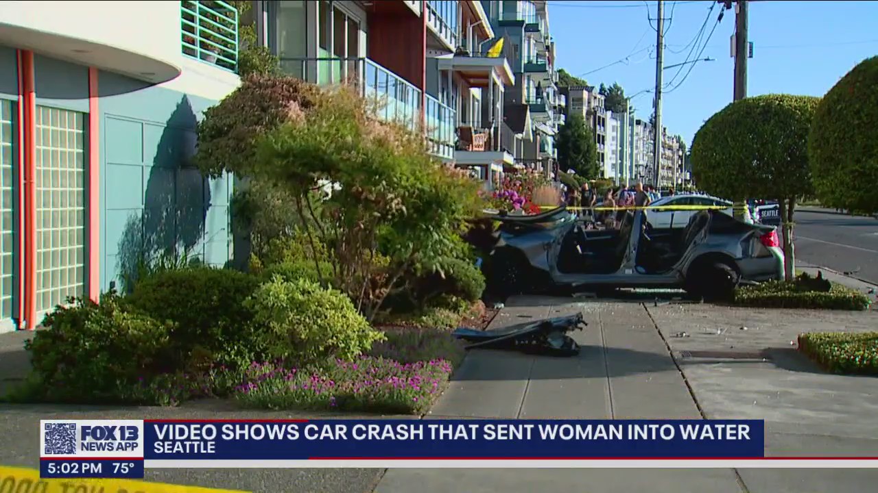 Video captures car crash that sent woman into Puget Sound