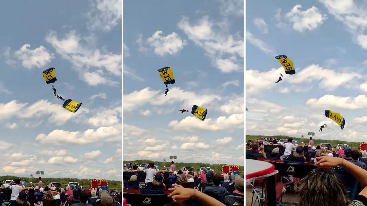 Navy parachutist hurt in hard landing during trick