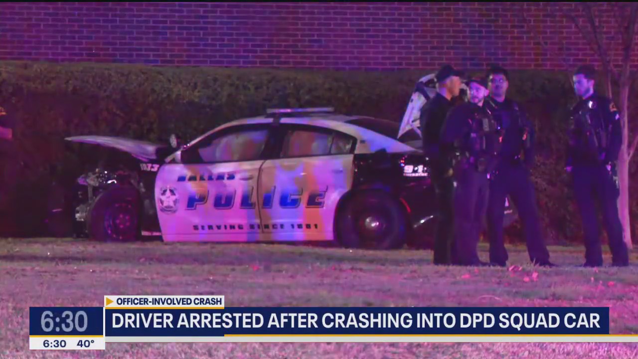 Driver arrested after crashing into Dallas police car