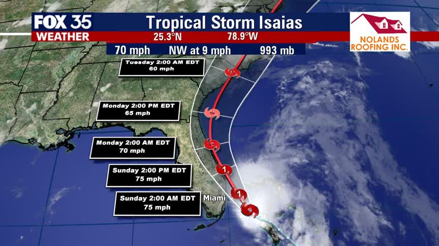 Isaias remains a tropical storm, slows down in path toward Florida