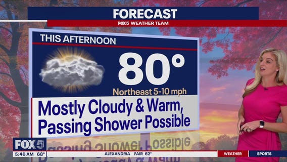 DC weather: Cloudy, warm with passing shower Monday