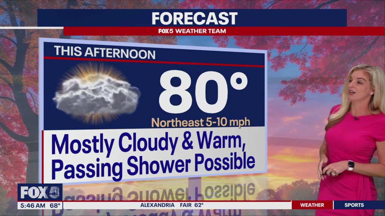 DC weather: Cloudy, warm with passing shower Monday