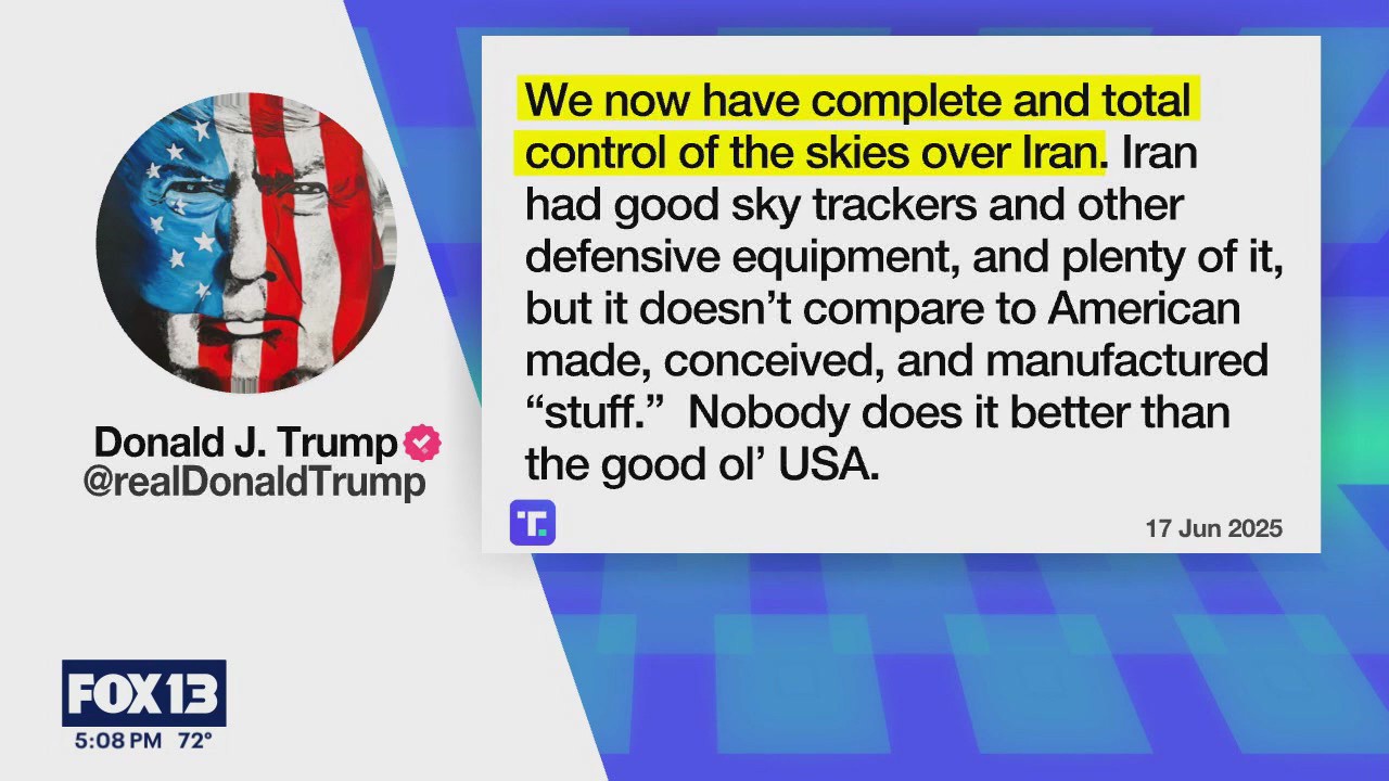 U.S. responds to Iran-Israel conflict: 'We now have complete control of the skies over Iran'
