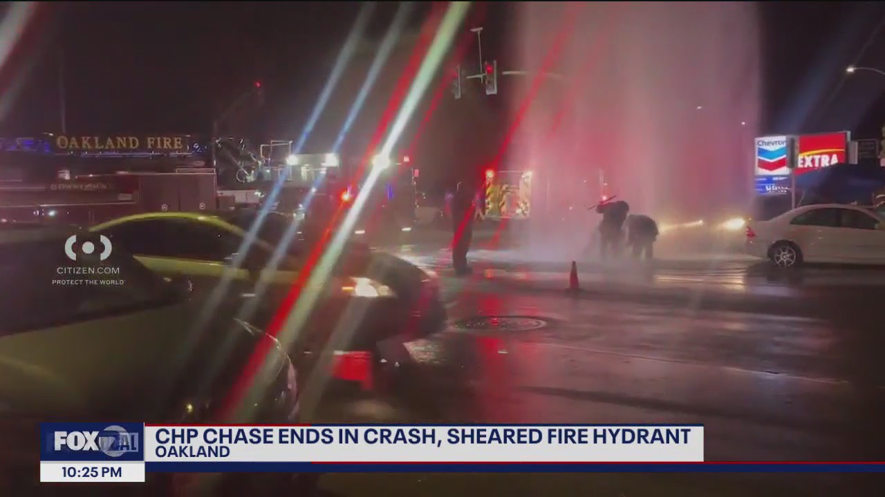 CHP chase ends in crash, injuries and sheared fire hydrant