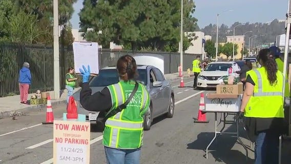 Food distribution drive-thru in East LA