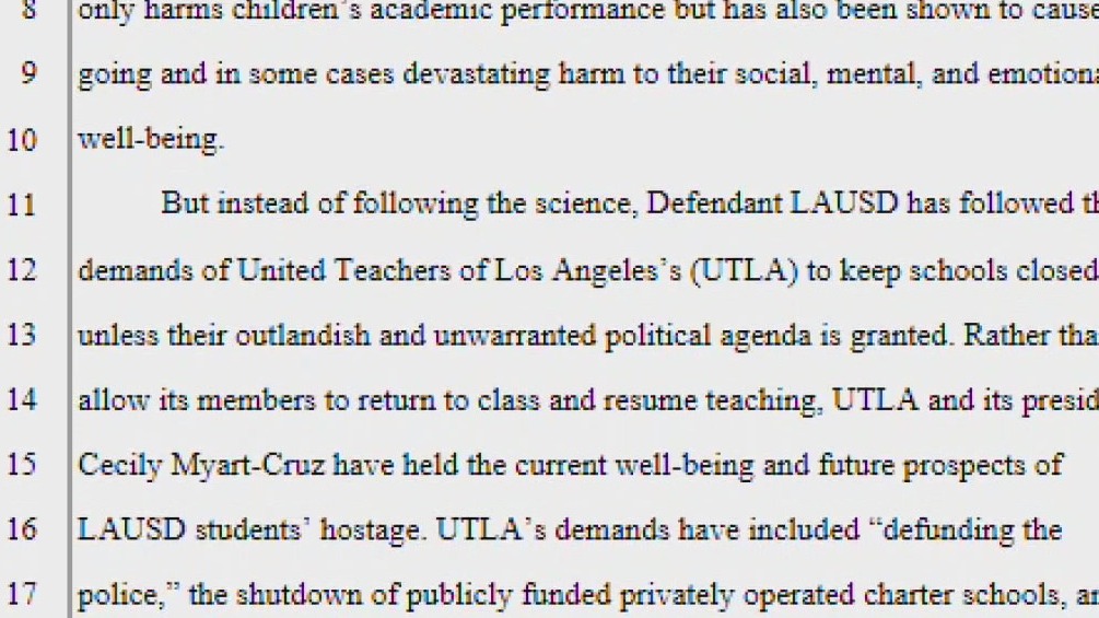 Parents file first of its kind personal injury lawsuit against UTLA, LAUSD over school closures