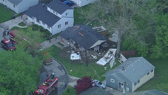 SkyFOX view of possible house explosion in Westland