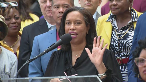 Mayor Muriel Bowser speaks at rally to bring Commanders back to DC