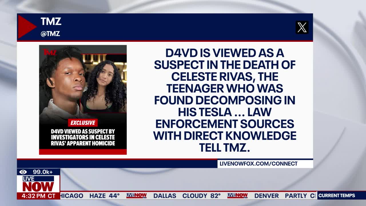 TMZ: Singer d4vd considered suspect in teen's death