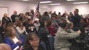 Dozens gather to protest Pico Rivera teacher who bashed military
