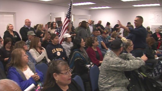 Dozens gather to protest Pico Rivera teacher who bashed military