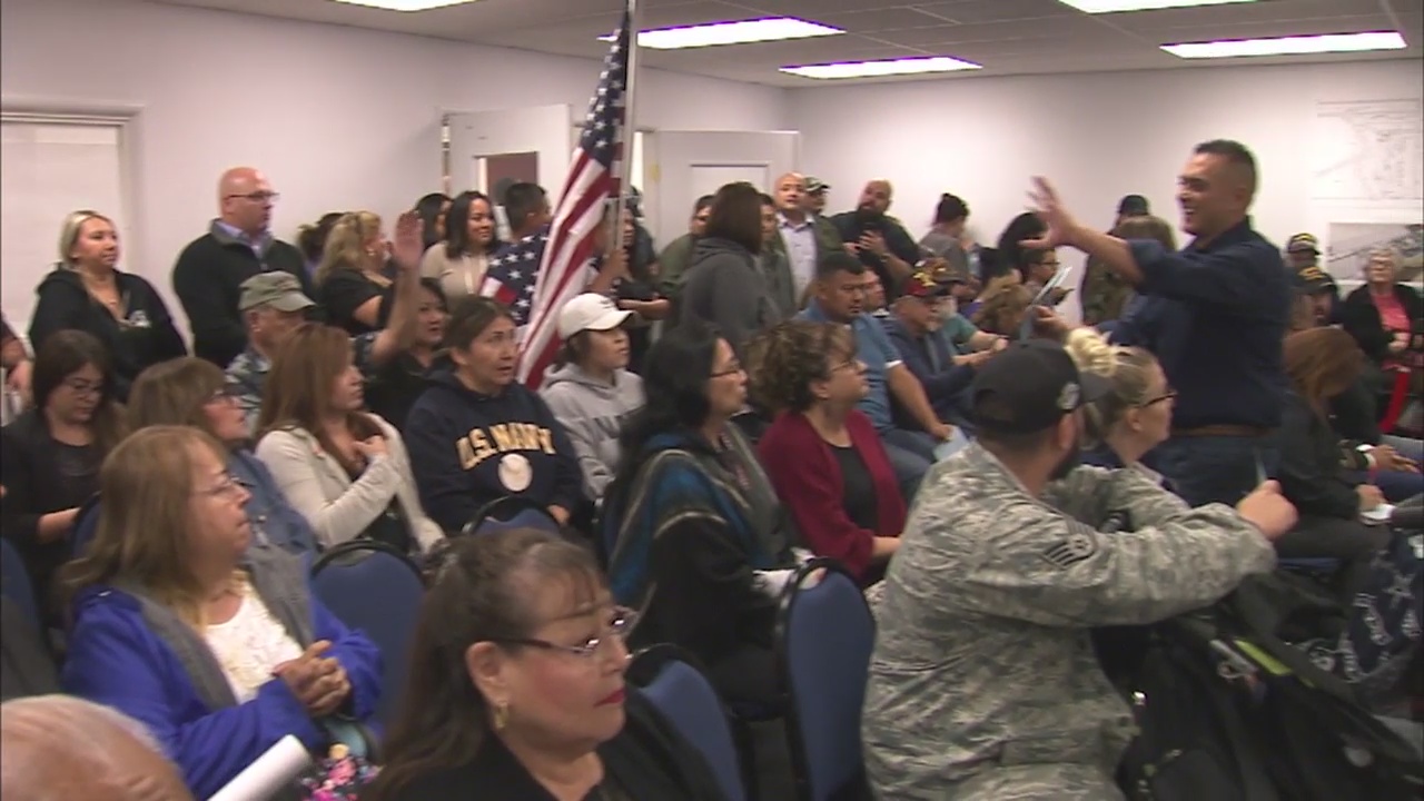 Dozens gather to protest Pico Rivera teacher who bashed military