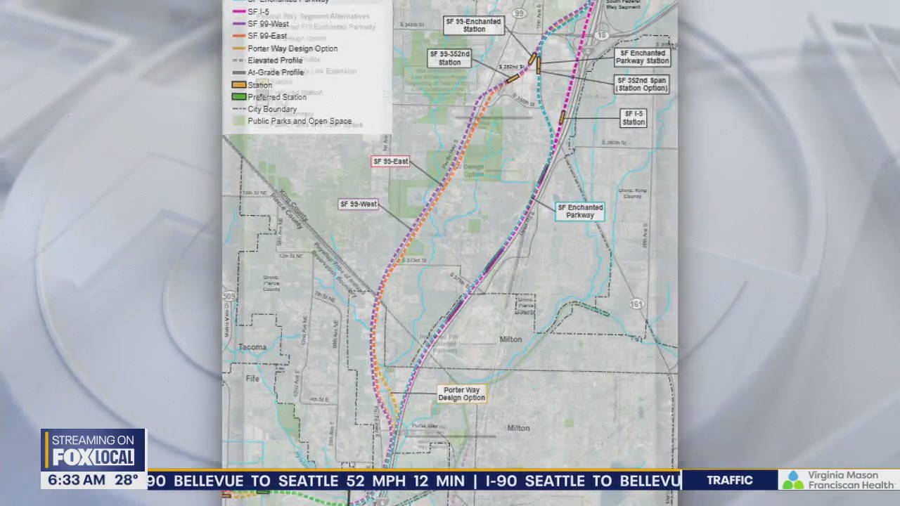 Potential paths for Tacoma light rail extension