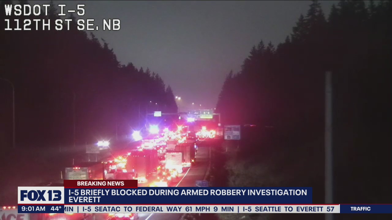 I-5 in Everett briefly blocked during armed robbery investigation