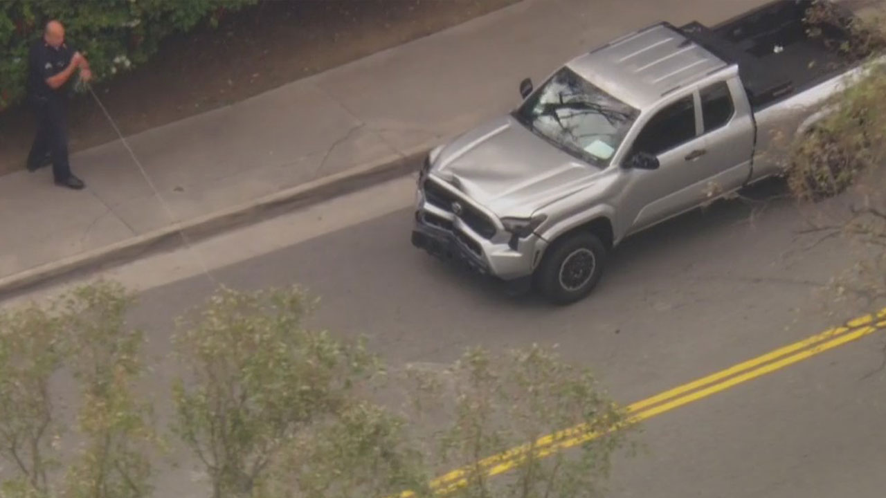 Police use spike strips on slow-speed pursuit vehicle | FOX 11 Los Angeles
