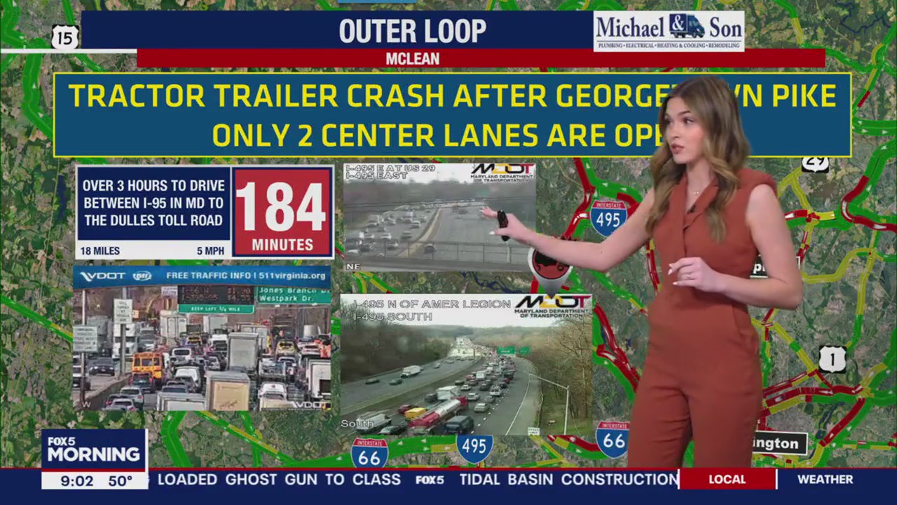 3-hour delays on I-495 after tractor-trailer crash in McLean | FOX 5 DC