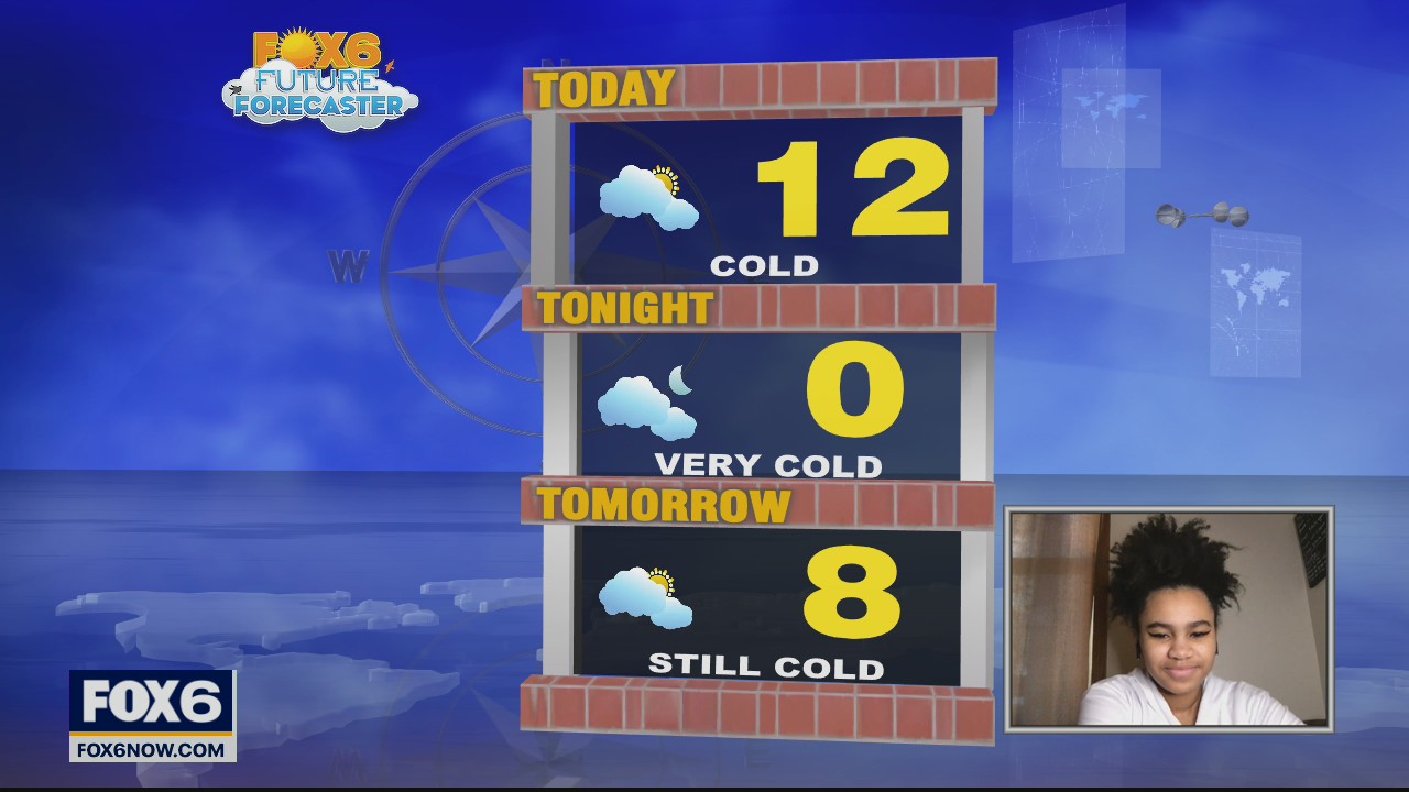 13-year-old Kayla helps with the weather