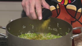 Preparing Thanksgiving stuffing