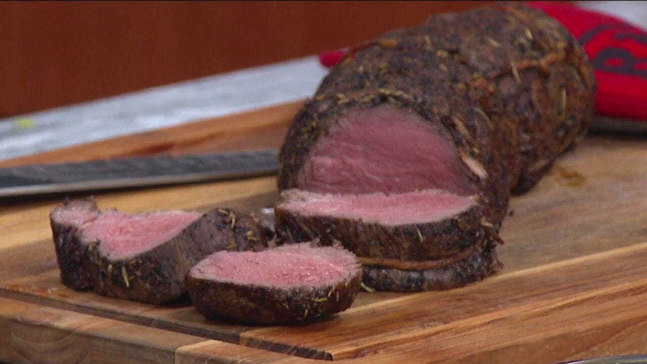 Herbed beef tenderloin with holiday rice