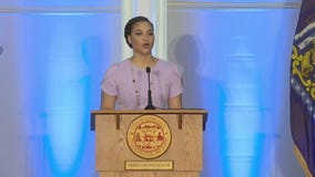 Dominique Johnson speaks after her husband, Cavalier Johnson, was sworn in as Milwaukee mayor
