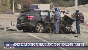 1 dead after car goes off overpass in Tukwila