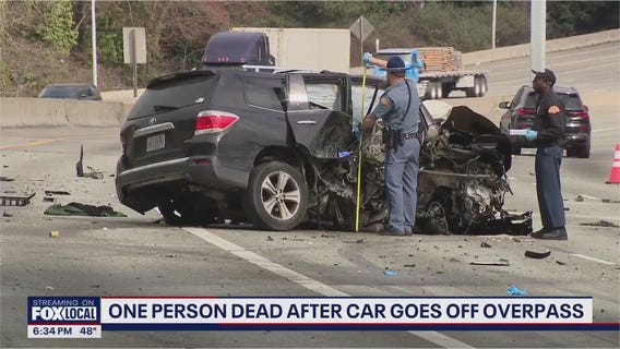 1 dead after car goes off overpass in Tukwila