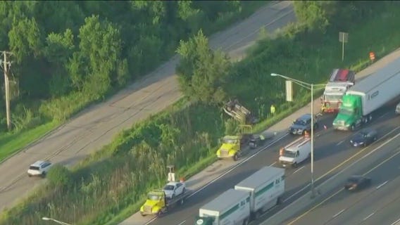 Car overturns on I-55 in Will County