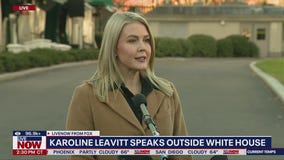 Karoline Leavitt speaks outside the White House