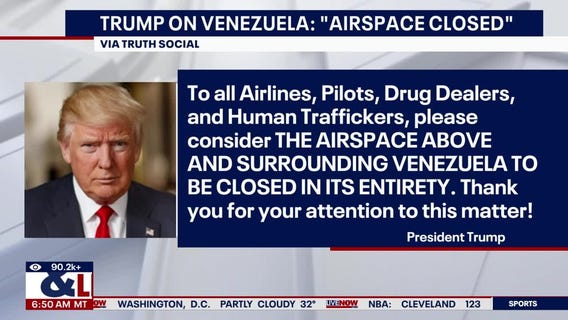 Trump warns Venezuelan airspace 'closed'