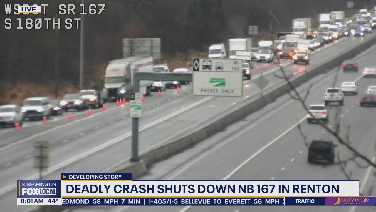 Deadly crash causes 7-mile backup on SR-167 in Renton, WA | FOX 13 Seattle