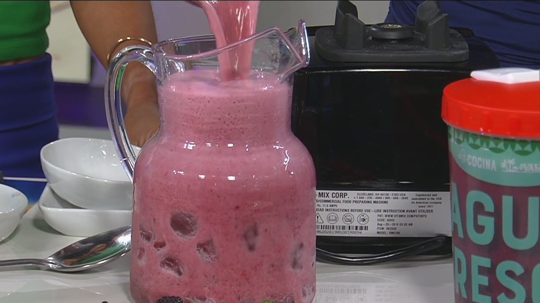 Making Berry Blast agua fresca