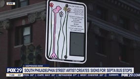 South Philly street artist helps create signs displaying SEPTA bus arrival times