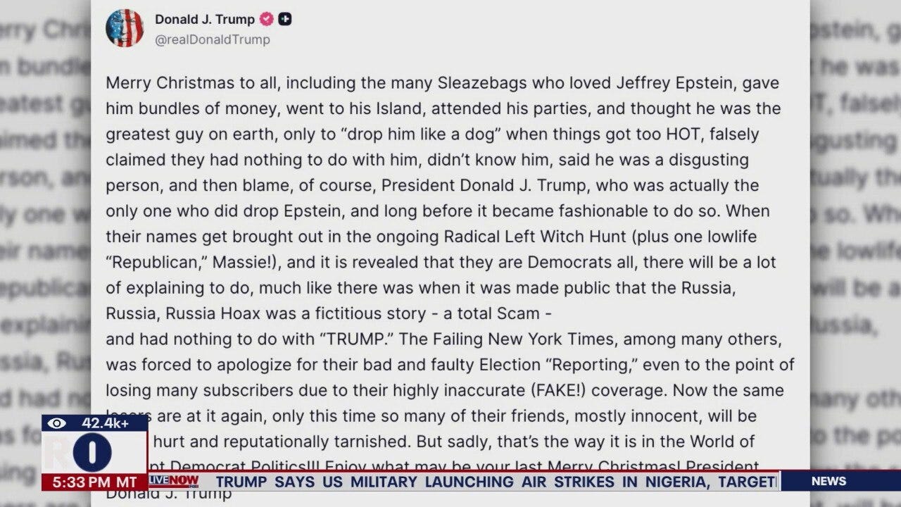 Trump addresses Epstein investigation on Christmas