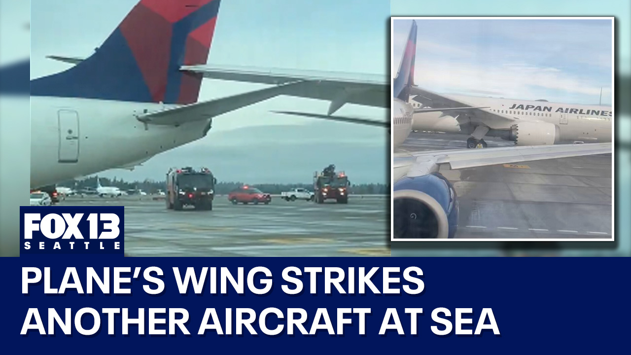 Japan Airlines plane impales tail of Delta plane at Sea-Tac Airport