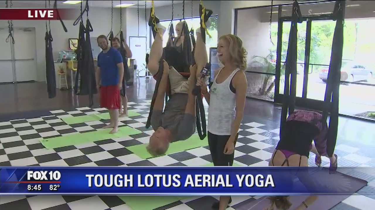 Cory tries out aerial yoga at Tough Lotus