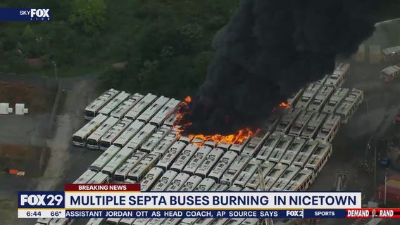 Multiple SEPTA buses burning at Philadelphia bus depot