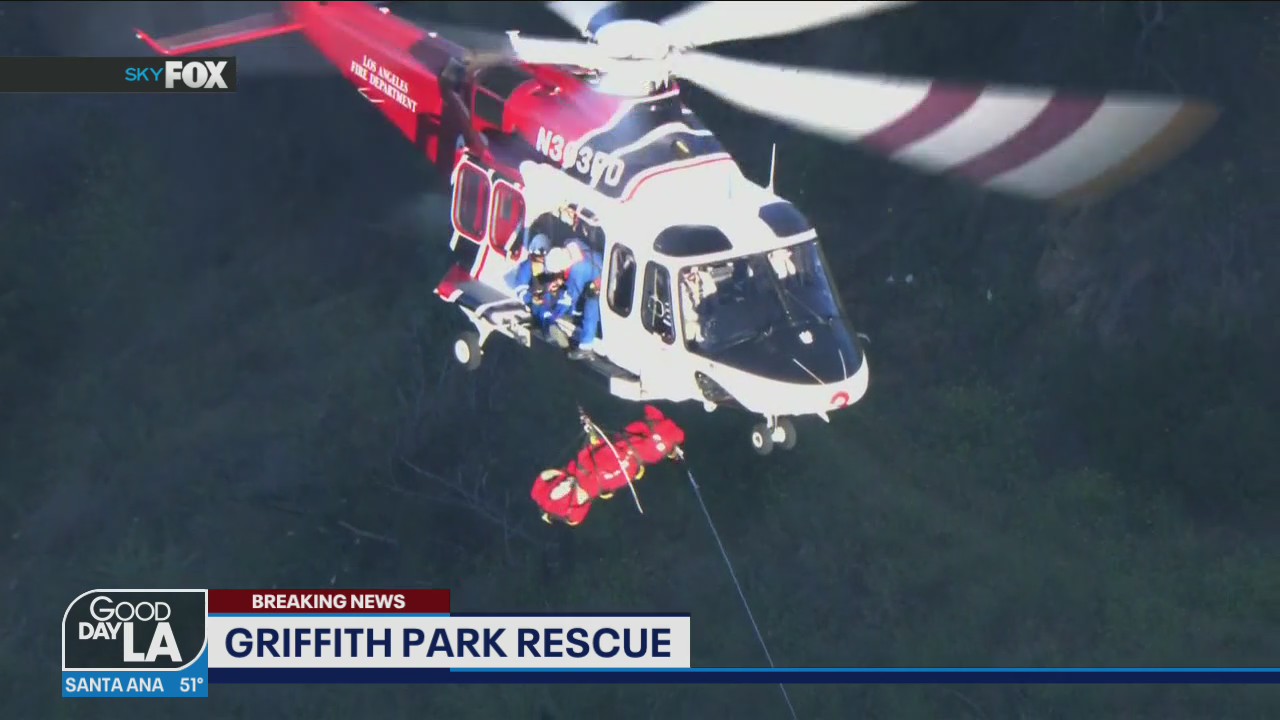 Woman rescued after car plunges off cliff in Griffith Park
