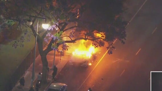 Car explodes in downtown LA