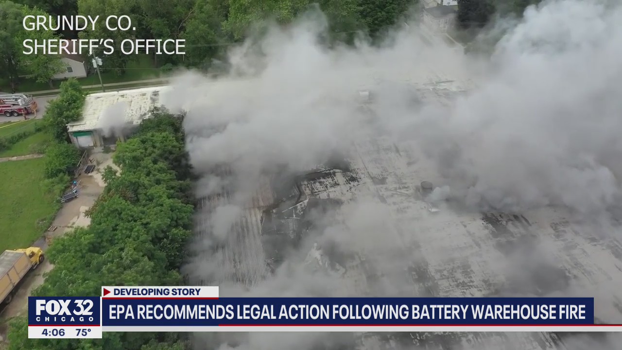 Battery warehouse fire worsens, Illinois EPA recommends legal action