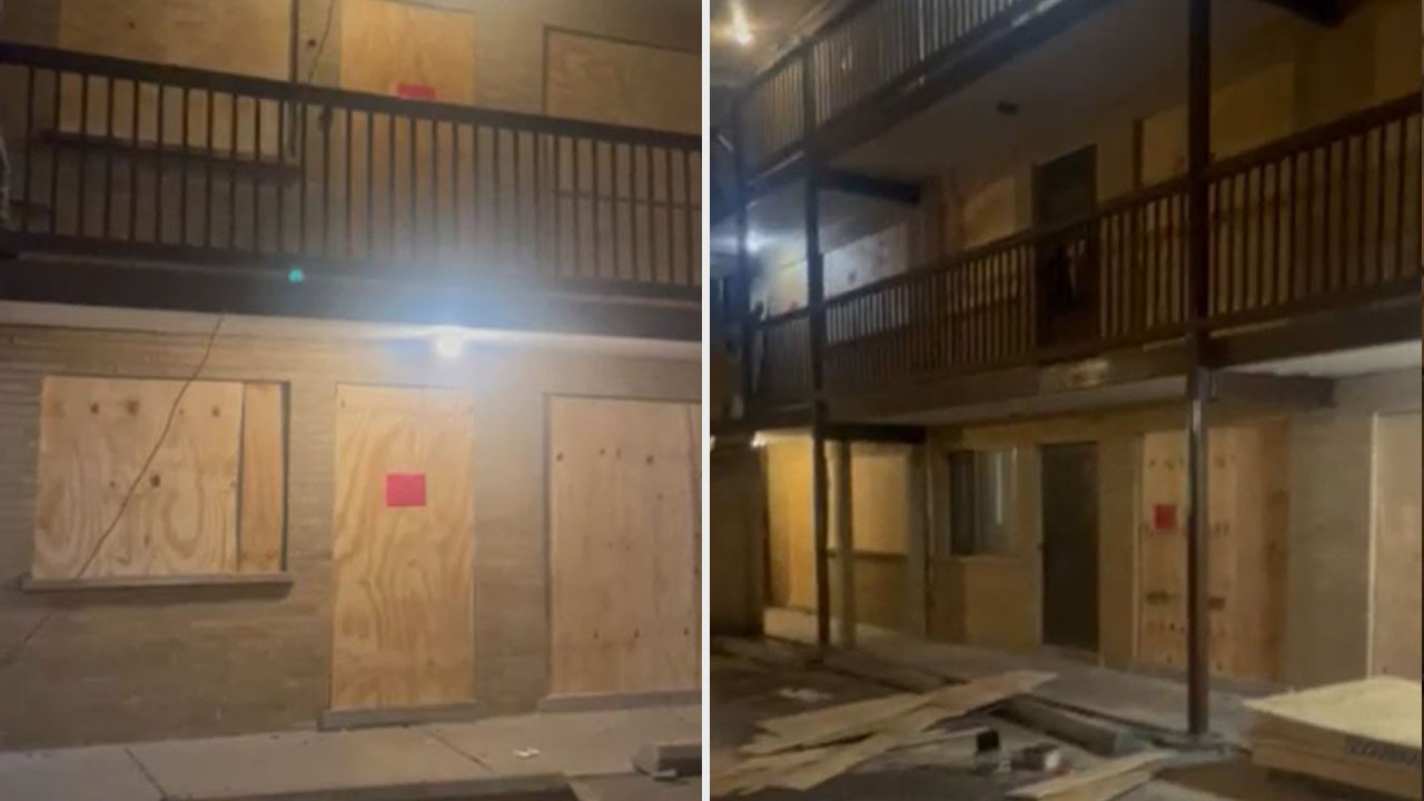 Video shows boarded-up apartments in Harvey where tenants were allegedly trapped