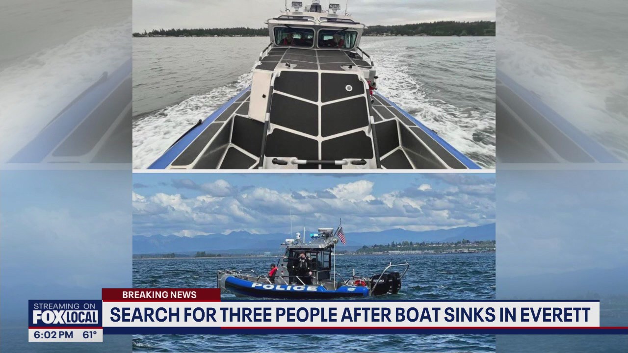 Search for 3 people after boat sinks in Everett